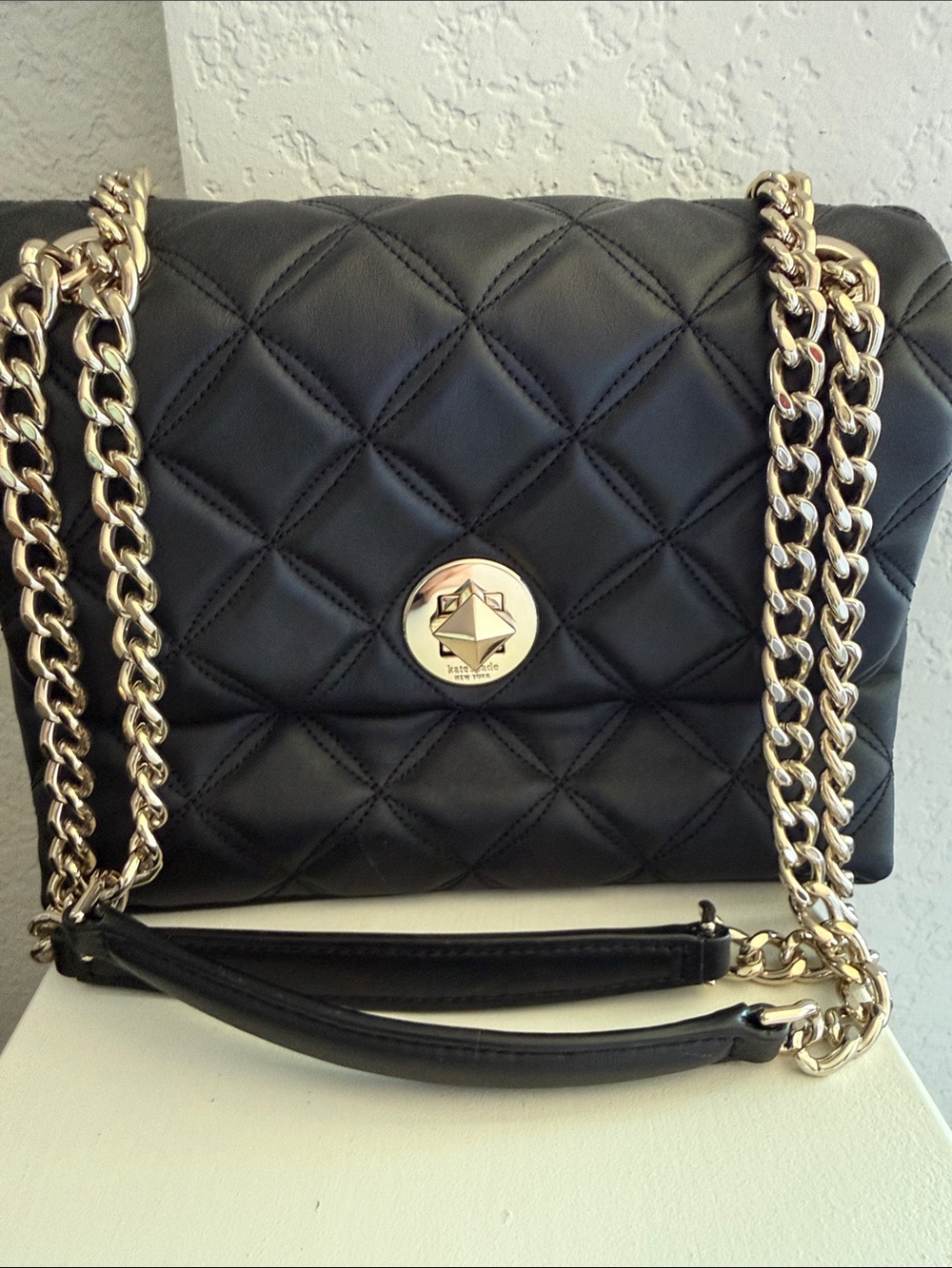 kate spade Quilted Black Shoulder Bag with Gold Chain